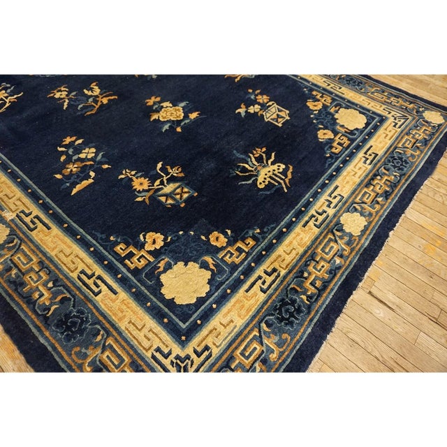 Blue Chinese Antique 1880s Rectangle Room Size Wool Knotted Peking Rug For Sale In New York - Image 6 of 11