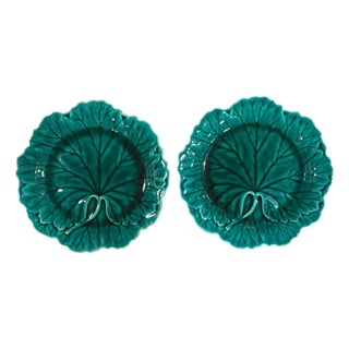 Vintage Majolica Wedgwood Green Cabbage Leaf Salad Plates, Made in England -Set of 2 For Sale