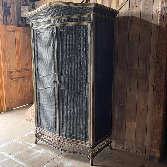 Vintage Full Length Teal Wicker Wardrobe For Sale - Image 12 of 18