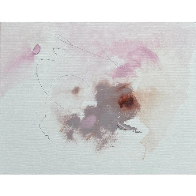 "Pink Mimosa" Contemporary Abstract Oil Painting Encased in a Floating Frame For Sale