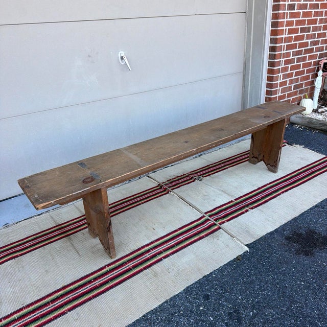 19th C. Lancaster County Pa Raw Pine Mortised Bench (76.25") For Sale - Image 10 of 12