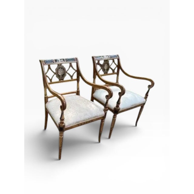 Italian-Made Georgian Neoclassical Style Armchairs, Adam Style, Imported 2000s - Set of 2 For Sale - Image 4 of 14