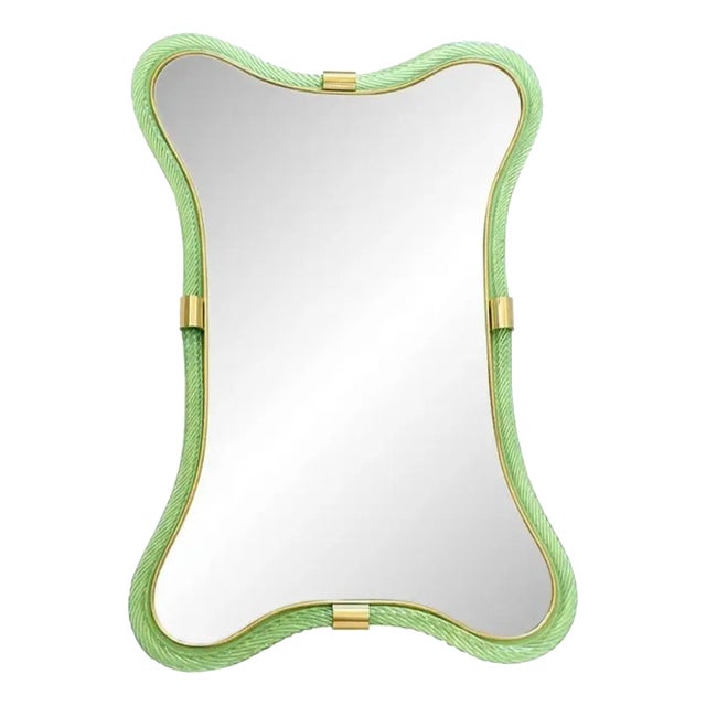 Italian Murano Glass Mirror in Weathered Green by Simoeng For Sale