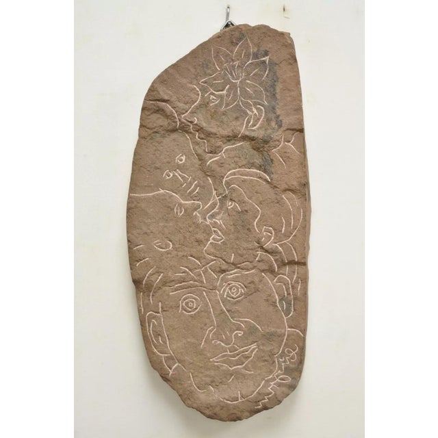 Late 20th Century Eugene Gauss Mid Century Figural Carved Red Stone Picasso Style Wall Sculpture For Sale - Image 12 of 12