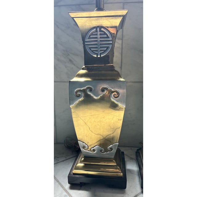 Brass Late 20th Century Chinoiserie Brass Table Lamps - a Pair For Sale - Image 8 of 18
