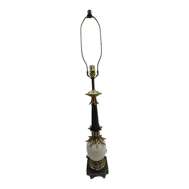 Mid-Century Stiffel Brass & Ivory Ceramic Acanthus Leaf Table Lamp For Sale