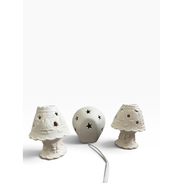 Religious Vintage Ceramic Angel Luminary Set | 3-Piece Star Cutout Candle & Electric Lights For Sale - Image 3 of 6