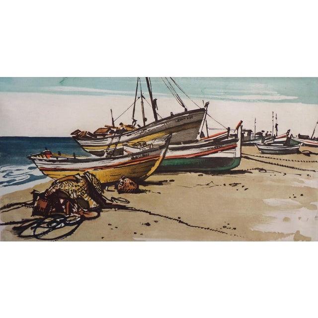 Impressionist Roger Hebbelinck Hand Signed Vintage Aquatint Etching of Boats For Sale - Image 3 of 8