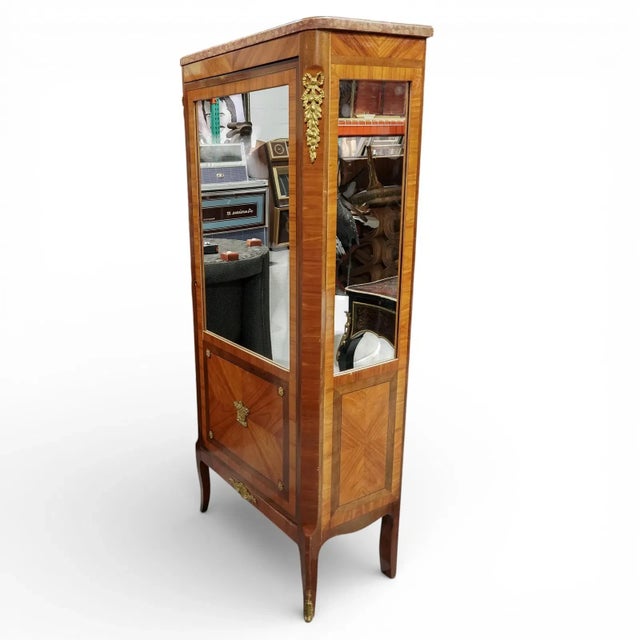 Antique Louis XVI Style Mirrored Vitrine Display Cabinet For Sale In West Palm - Image 6 of 8