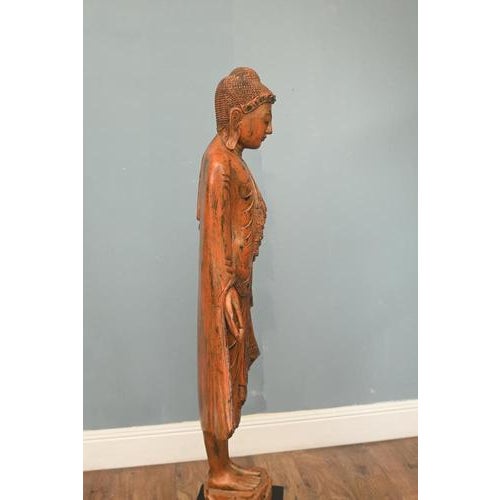 Wood Carved Standing Burmese Buddha Statue For Sale - Image 7 of 18