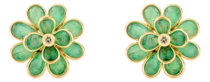 Summer Floral Emerald Stud Earrings in 18k Gold- 2 Pieces