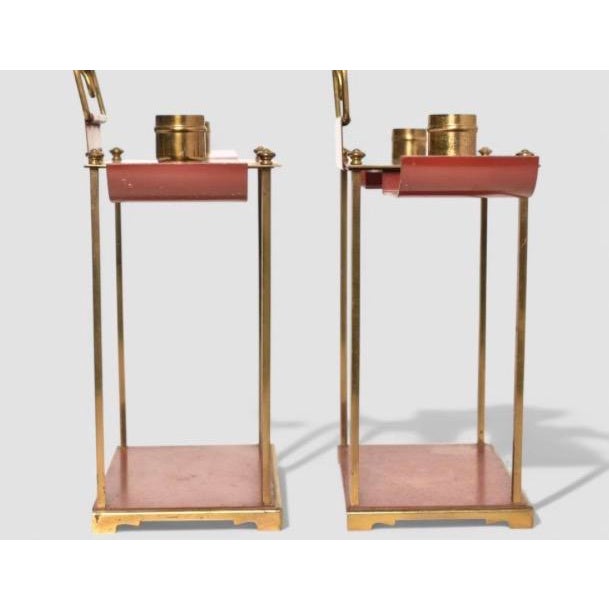 Jacques Adnet (Attribution) Wall Sconces. France, 1950. Brass and enamel metal. 13 5/8w x 4 1/2d x 10 3/4h.