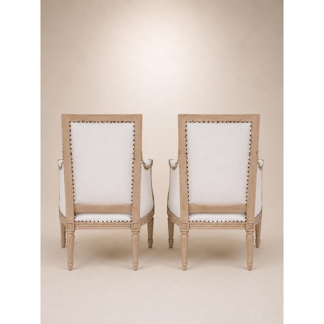 Louis XVI Bergère Armchairs in Carved Beech, 1950s, Set of 2 For Sale - Image 4 of 5
