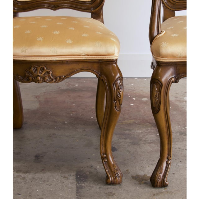 Brown Set of 12 Karges Louis XV Carved Dining Chairs in Napoleonic Bee Silk, 1960's For Sale - Image 8 of 14