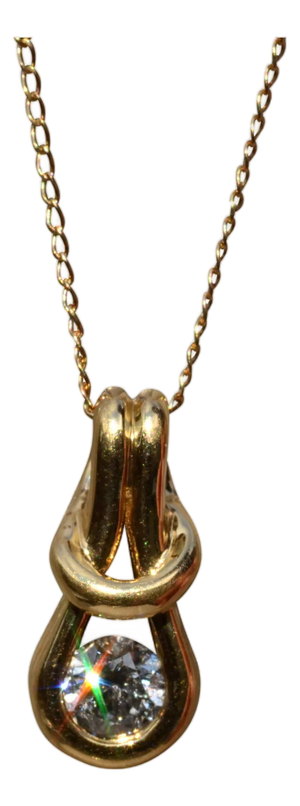 1990s The Alderly Street: Yellow Gold Love Knot Diamond Solitaire Necklace