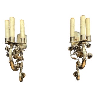 Early 20th Century Pair Of Silvered Bronze Floral Form Wall Sconces For Sale