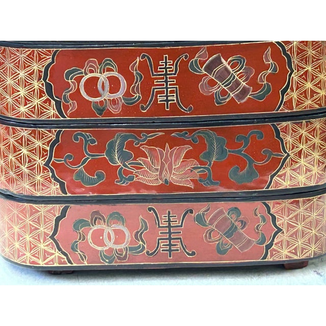Chinese Brick Red Lacquer Color Treasure Graphic Stack Box Basket ...