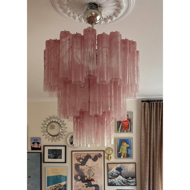 Glass Large Pink Murano Glass Prisms Tube Chandelier For Sale - Image 7 of 8