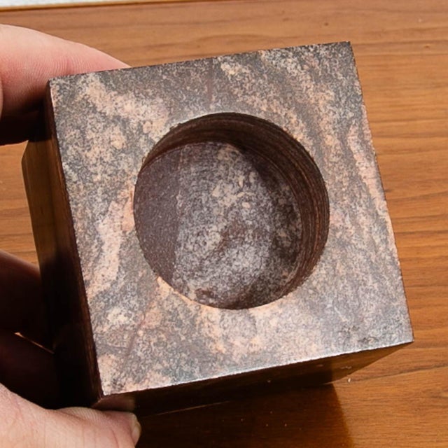 Pair of marble cube candleholders. Suitable for taper or tealight candles. Unknown maker.