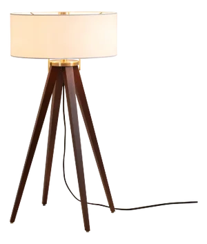 Quattro Table Lamp - Dark Walnut Wood Finish & Weathered Brass, White Linen Shade