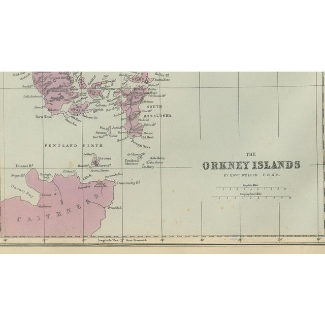 Paper Orkney and Shetland Islands Map Ordnance Survey by Bacon, London, 1885 For Sale - Image 7 of 10