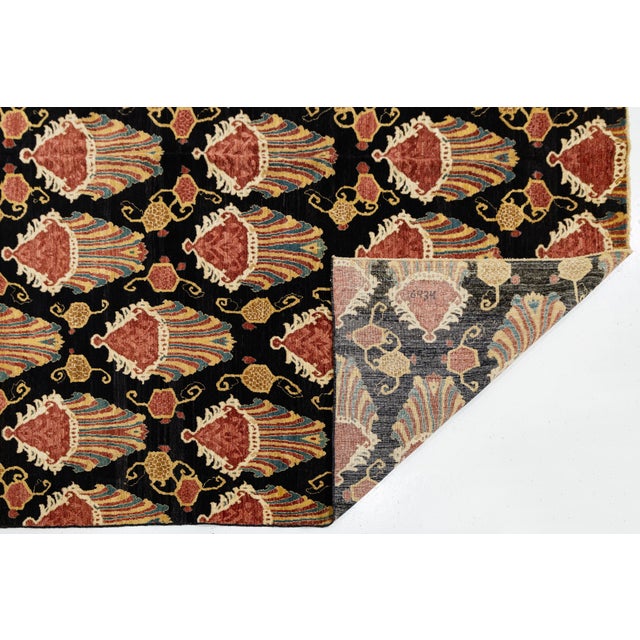 Contemporary Contemporary Hand-Knotted Wool Ikat Area Rug With Venetian Shell Motifs in Rust For Sale - Image 3 of 12