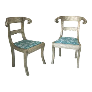 Mid 20th Century Anglo-Indian Silvered Wrapped Clad Side Chairs - a Pair