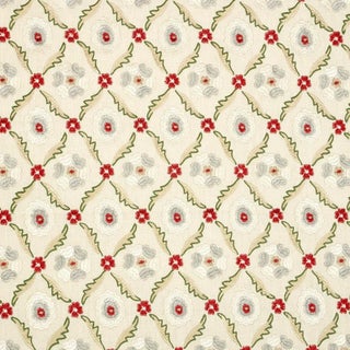 Schumacher Claremont Embroidery Fabric in Crimson For Sale