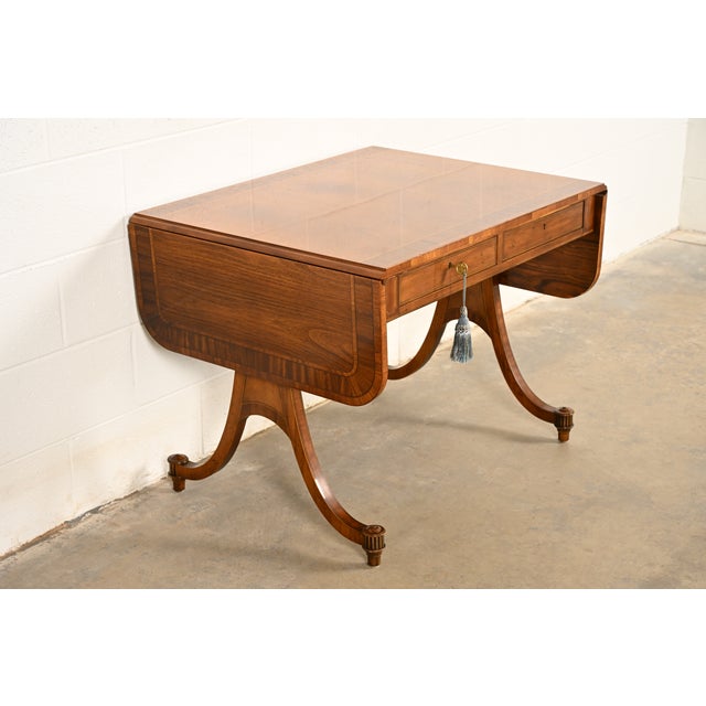 Baker Furniture Company Baker Furniture Regency Inlaid Yew Wood Writing Desk or Console Table, Circa 1980s For Sale - Image 4 of 17