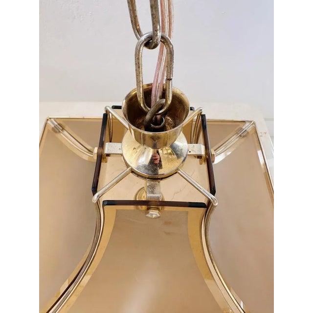 Gold Mid-Century Italian Pagoda Pendant with Brass and Curved Smoked Glass from Esperia, 1970s For Sale - Image 8 of 11