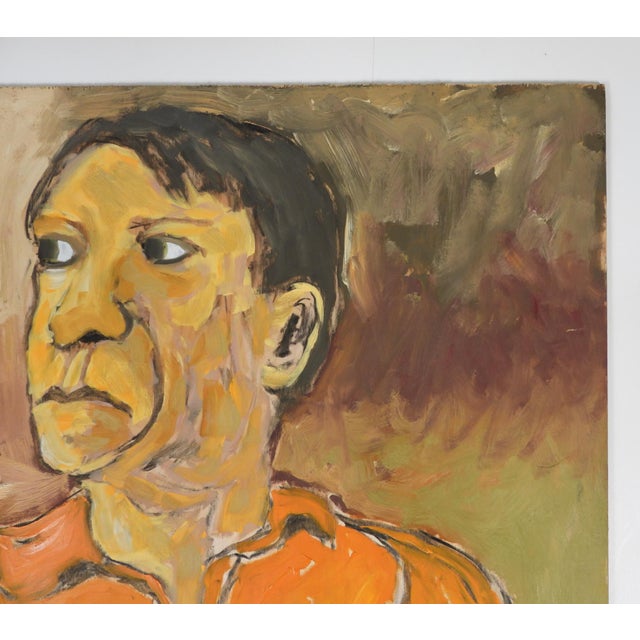 Contemporary Contemporary Expressionist Portrait Painting of Man in Orange Shirt For Sale - Image 3 of 6
