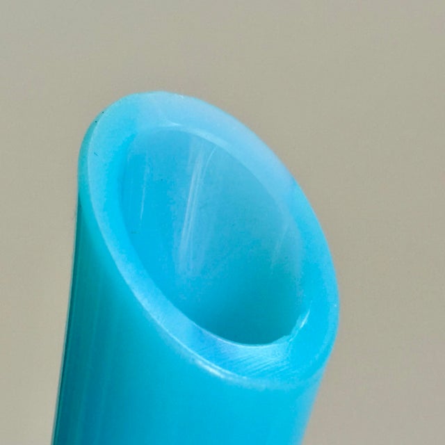 Blue French Blue Opaline Glass Bud Vase, Sevres Cristallerie, France (With Label ) For Sale - Image 8 of 9