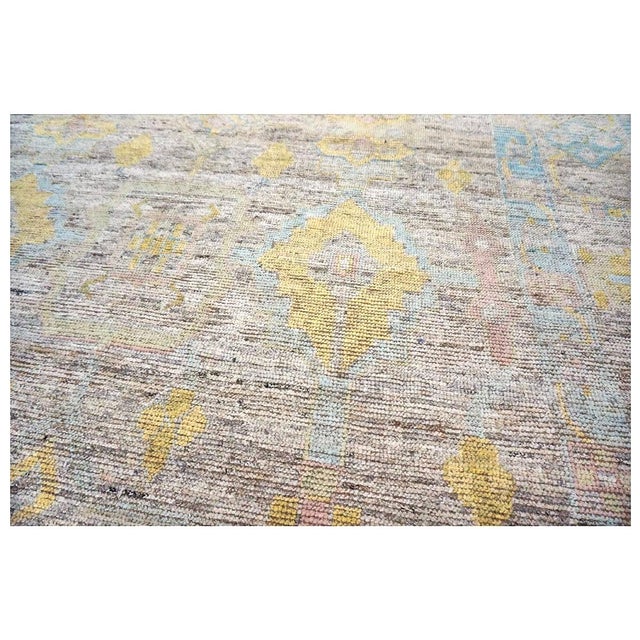 Slate Gray 21st Century Turkish Oushak Wool 9x12 Slate, Yellow & Blue Handmade Area Rug #1144098 For Sale - Image 8 of 10