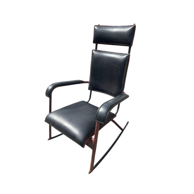 Stitched Leather Rocking Chair by Jacques Adnet, 1950s For Sale - Image 10 of 10