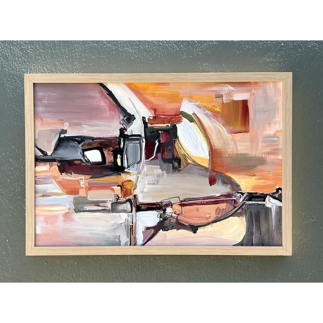 This compelling original abstract oil painting on canvas exudes the gestural energy characteristic of the mid-century...