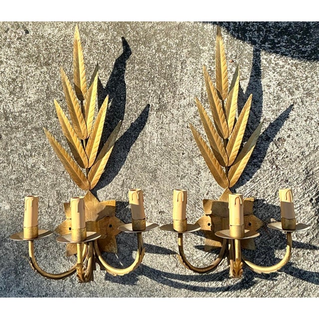 Vintage Regency Gilt Leaf Sconce - A Pair For Sale - Image 16 of 18