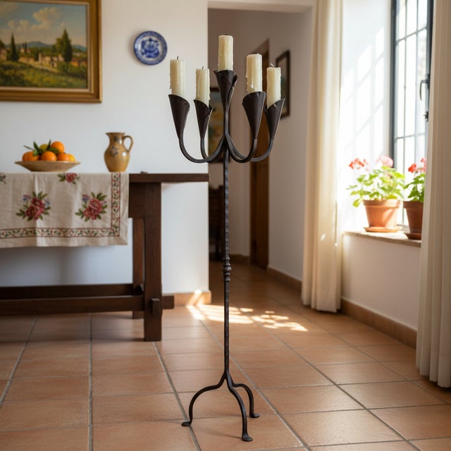 Floral Grandeur in Iron: The 5-Arm Lily Candelabra ️ Transform your space into a blooming garden of light with this...