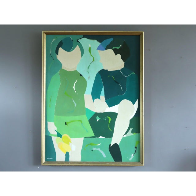 BETWEEN US Oil on canvas Size: 32.7 x 24.8 inches (including frame) A brilliantly executed mid-century modernist abstract...