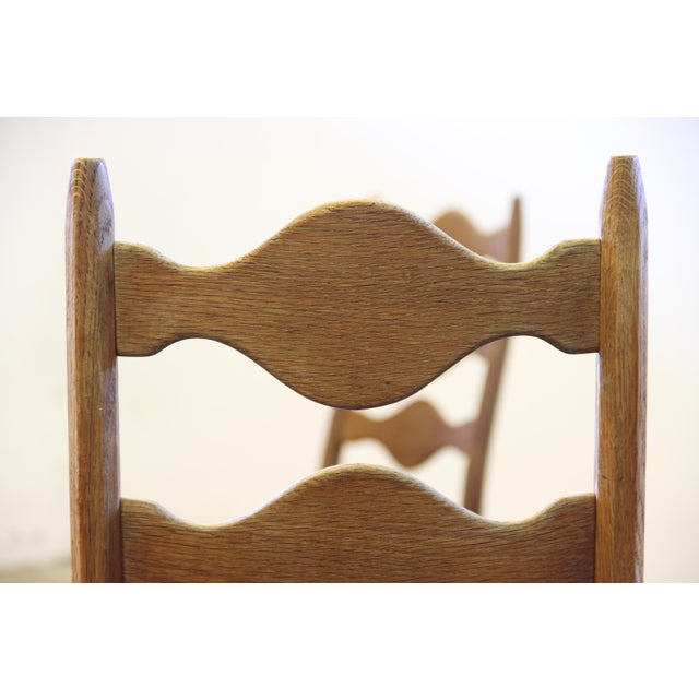 Brown Vintage Danish Brutalist Ladderback Oak Chairs in the style of Henning Kjærnulf, 1960s, Set of 6 For Sale - Image 8 of 18