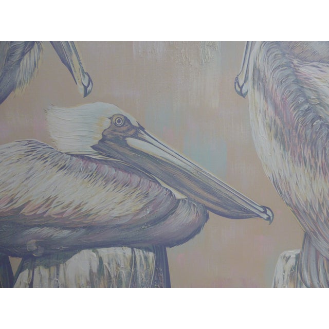 Mid 20th Century Large Format Acrylic on Canvas by Letterman - 3 Pelicans For Sale - Image 4 of 5