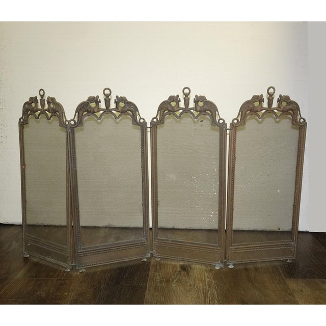 French Country Vintage Four Panel Short 20" High Fireplace Screen Guard W Dragon Motifs For Sale - Image 3 of 8