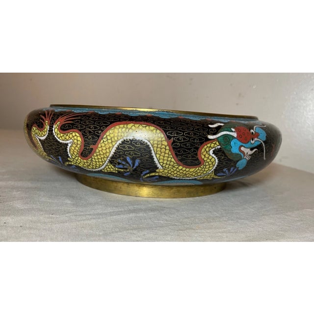 Antique 19th Century Handmade Chinese Cloisonné Brass Centerpiece Dragon Bowl For Sale - Image 9 of 16