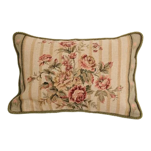 Vintage French Aubusson Tapestry Style Needlepoint Lumbar Pillow