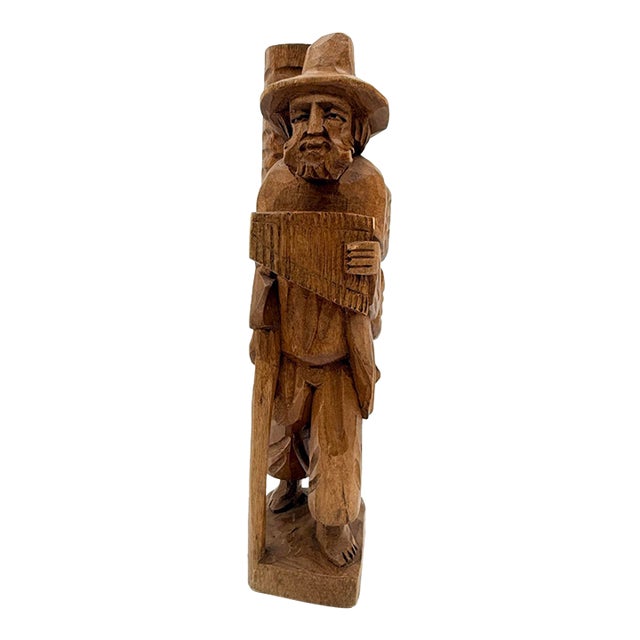 Vintage South American Hand-Carved Wood Traveler Folk Art Sculpture For Sale
