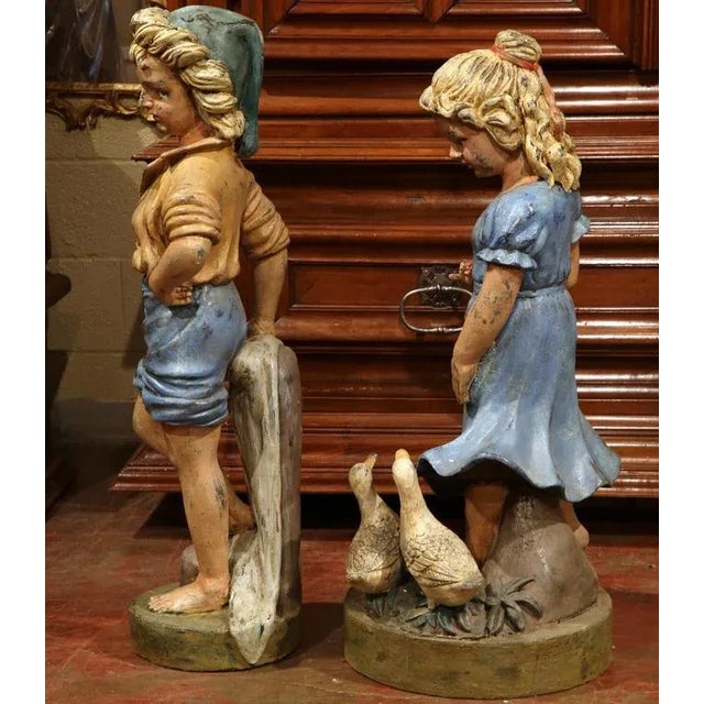 Pair of Mid-Century French Painted Iron Garden Statues of Children Sculptures For Sale In Dallas - Image 6 of 7