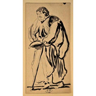 Eugene Berman, Philosopher, China Ink Drawing, 1940s For Sale