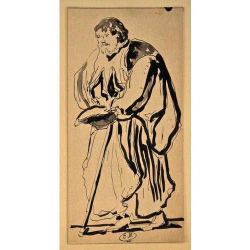 Eugene Berman, Philosopher, China Ink Drawing, 1940s For Sale