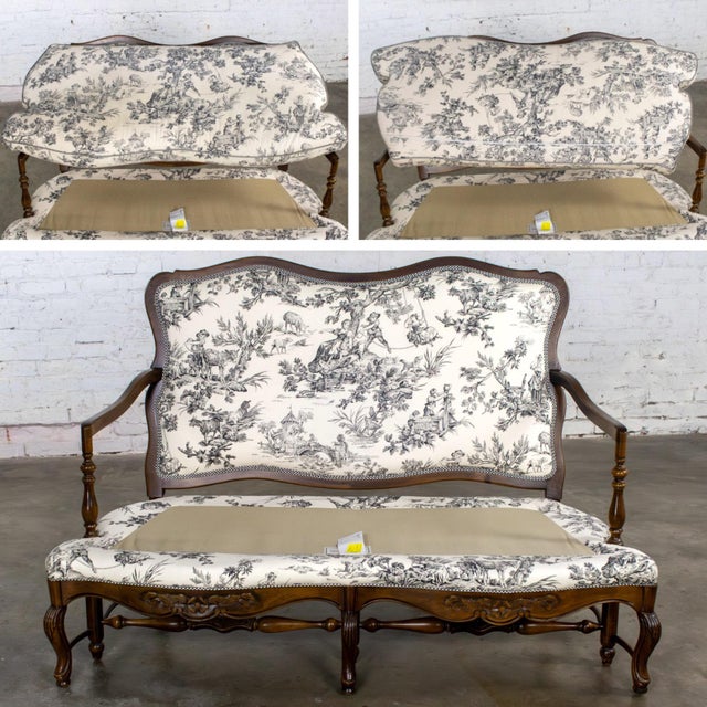 Late 20th Century French Louis XV Style Settee by Highland House Black and White Toile De Jouy For Sale - Image 16 of 18