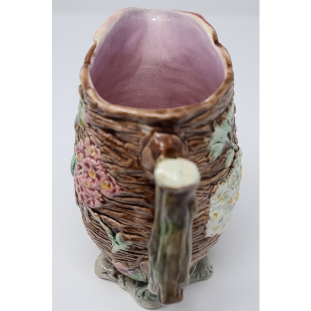 Antique English Majolica Rustic Floral Tree Bark Pitcher, Attributed to Shorter & Boulton For Sale - Image 15 of 18