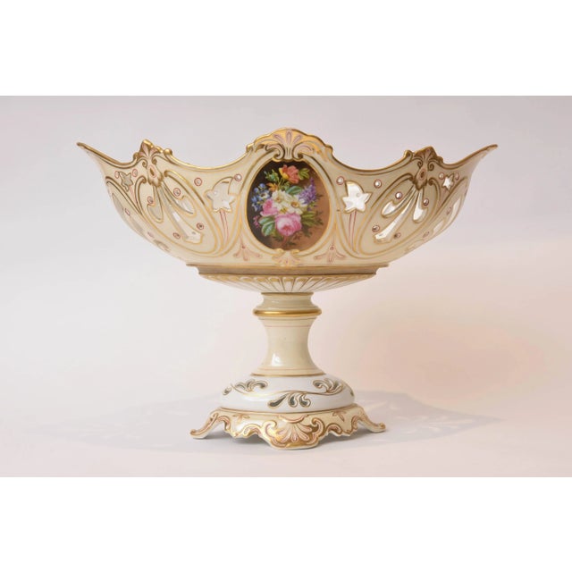 Ceramic 19th Century Old Paris Porcelain Centerpiece, Hand-Painted Florals For Sale - Image 7 of 11
